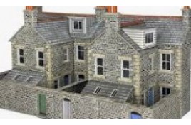 PO305 Low Relief Stone Terraced House Backs Card Kit OO Scale